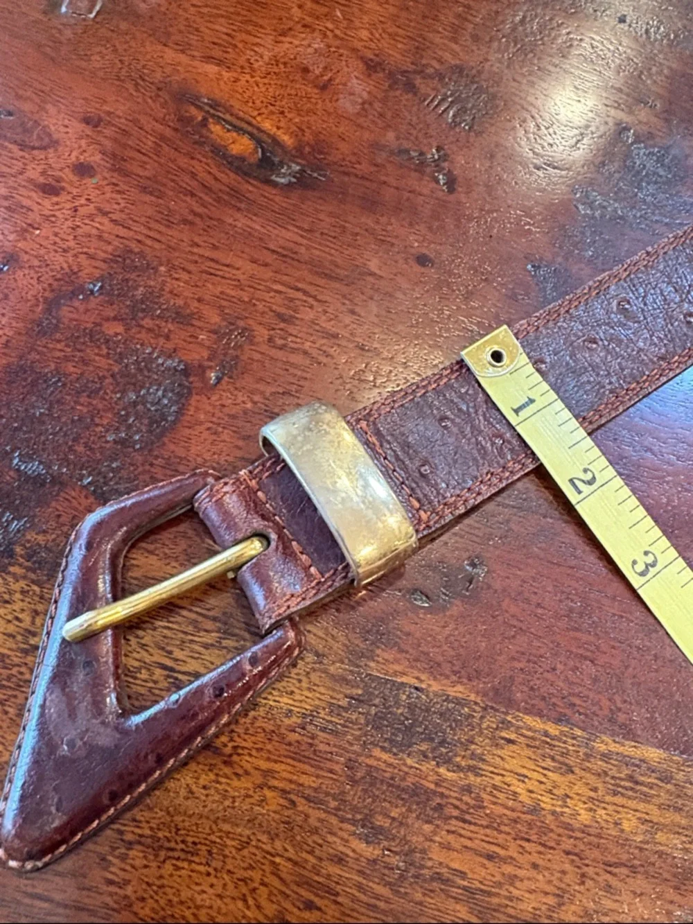 Vintage Brown Leather Belt with Triangle Buckle size Medium